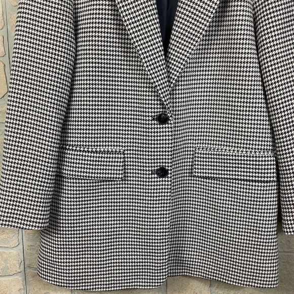 Zara Womens Blazer Size Small Black Cream Houndstooth Jacket - Picture 4 of 6